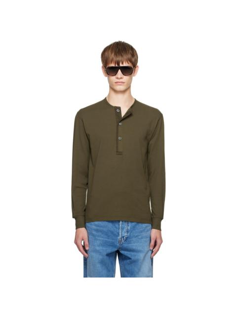 Green Cotton Stretch Rib Henley