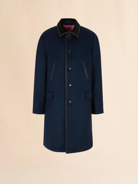 DEEP BLUE FELT DUSTER COAT WITH CONTRAST COLLAR