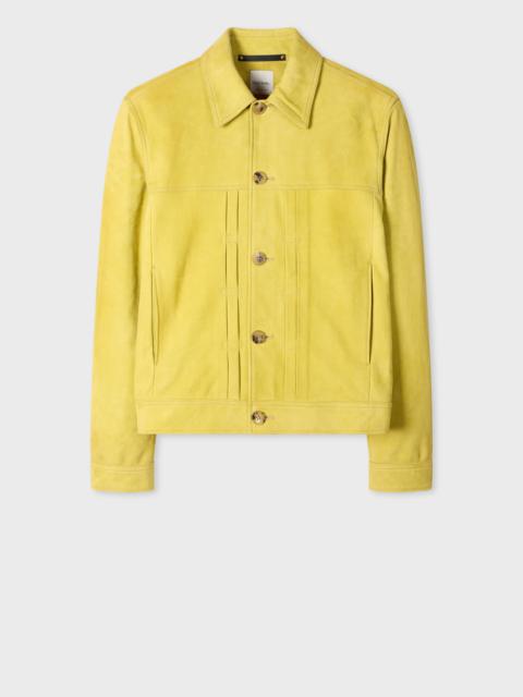 Yellow Nubuck Leather Pleated Trucker Jacket