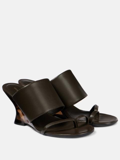 Leather wedge mules