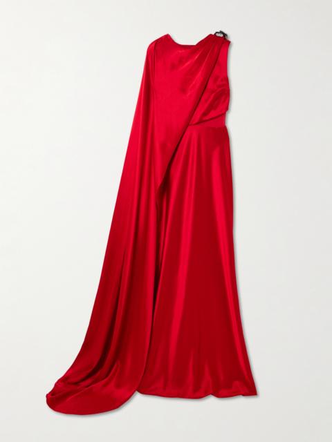 Phoenix Cape-effect Crystal-embellished Draped Satin Gown