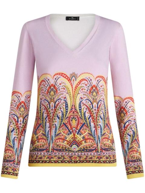 paisley-print V-neck jumper