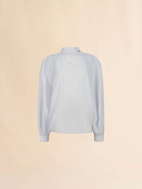 BLUE VISCOSE BALLOON TOP WITH JACQUARD MOTIF