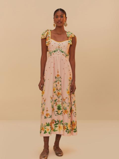 Pink Botanical Beauty Shoulder Bow Midi Dress