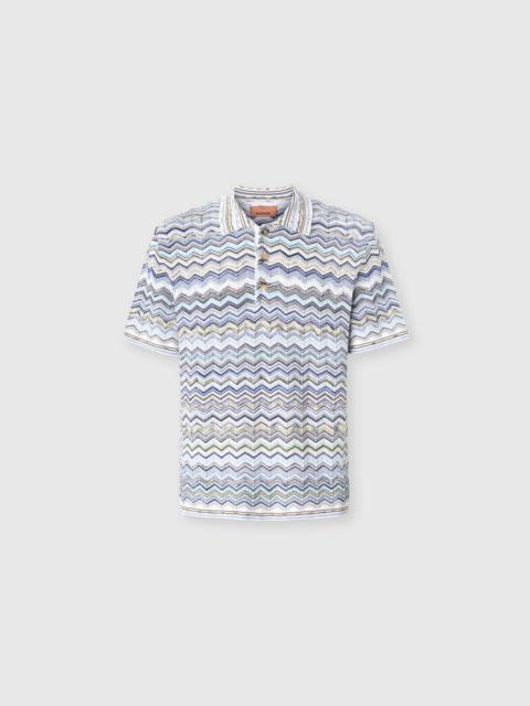 Cotton knit polo shirt with chevron pattern