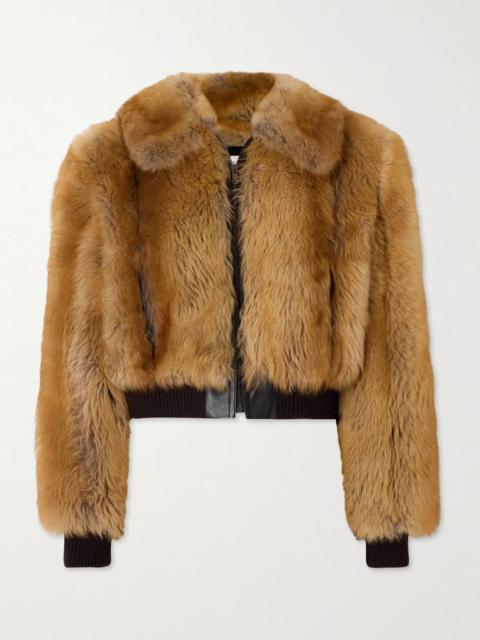 Leather-trimmed shearling bomber jacket Brown
