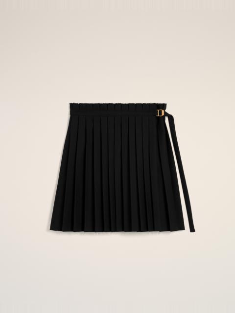 BLACK WOOL TWILL SHORT PLEATED SKIRT