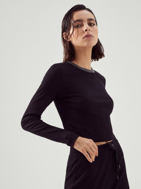Stretch cotton ribbed jersey cropped top with precious neckline