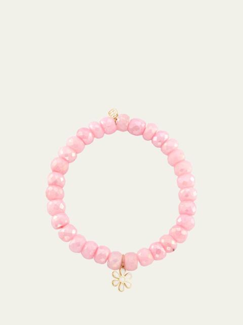 14K Gold Daisy on Pink Grapolite Beaded Bracelet
