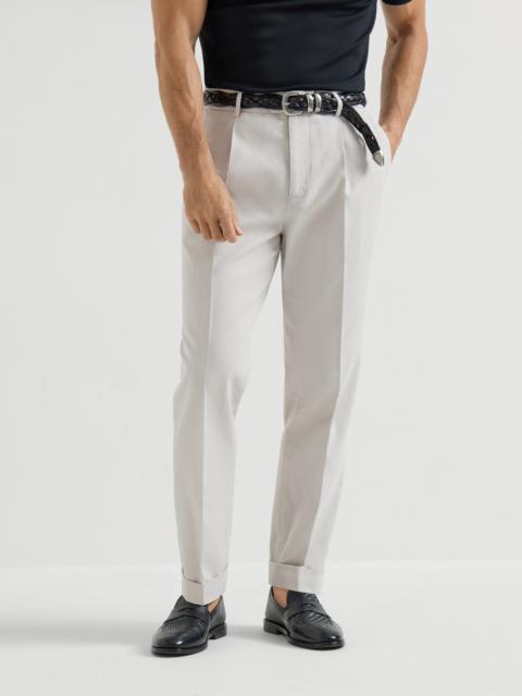 Garment-dyed trousers in twisted cotton gabardine with pleat