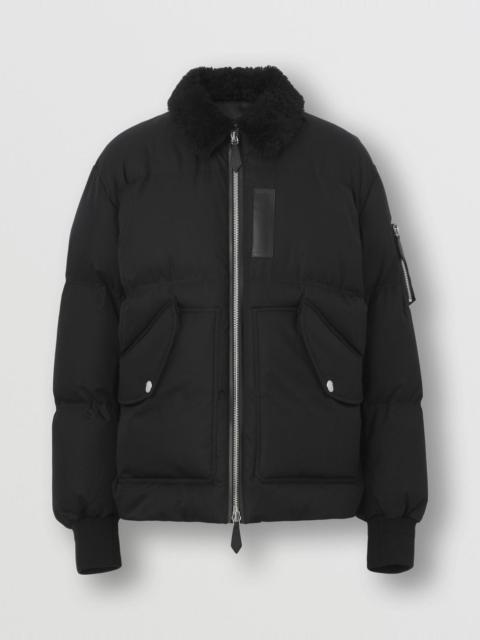 Shearling Collar Cotton Gabardine Puffer Jacket