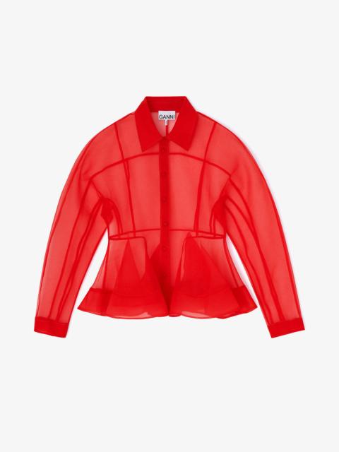 RED ORGANZA PEPLUM SHIRT