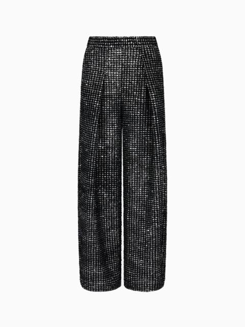SINGLE-PLEAT JERSEY TROUSERS WITH A FLOCKED PRINT AND SEQUINS