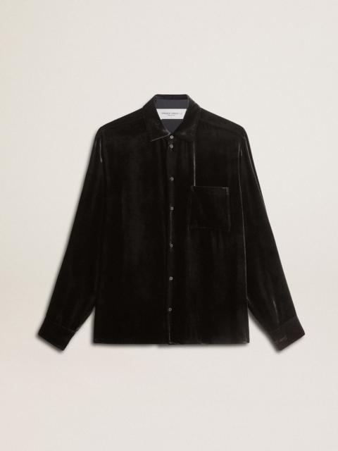 Velvet-effect black shirt with embroidery