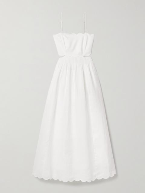 Rhiannon Cutout Pleated Scalloped Linen-voile Midi Dress