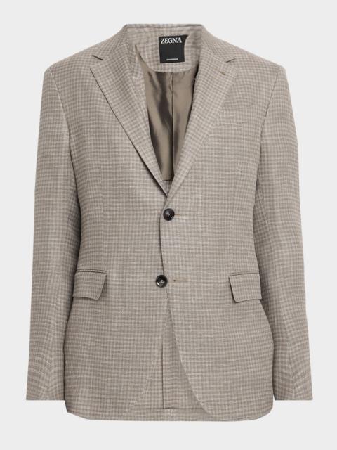 Men & apos;s Linen and Wool Check Single-Breasted Jacket