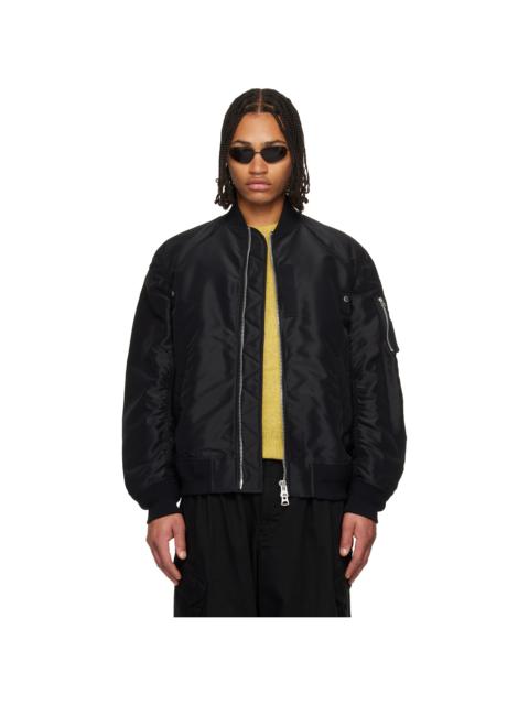 Black Nylon Twill Blouson Bomber Jacket