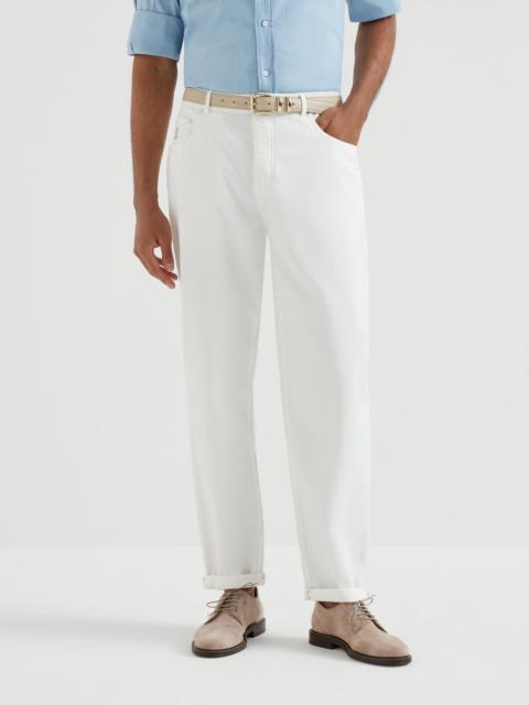 Garment-dyed five-pocket trousers in twisted cotton gabardine