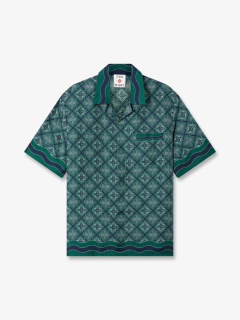 Dark Green Radiating Monogram Short Sleeve Silk Shirt | Casablanca Paris