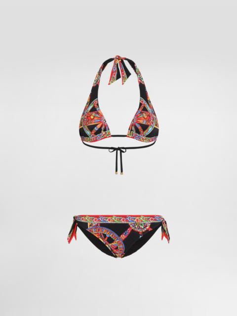 Carretto-print triangle bikini