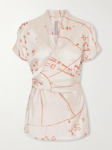 Printed Satin-twill Wrap Top