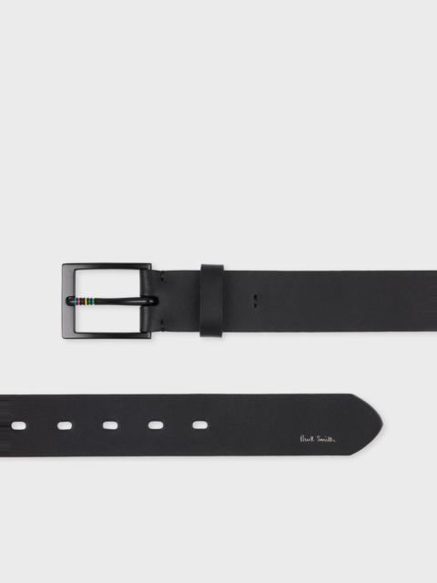 Black Leather 'Sports Stripe' Belt