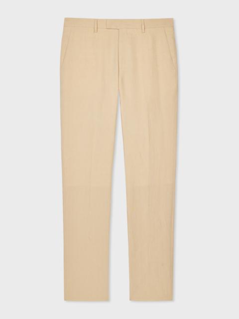 Beige Linen Tapered-Fit Trousers