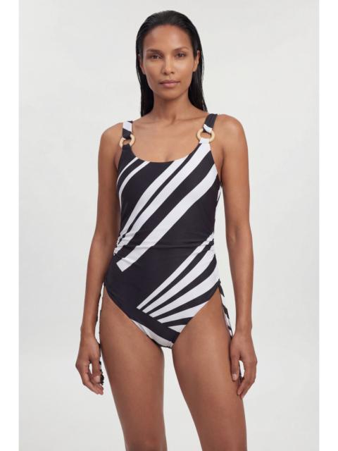 Stripe Print With Bead Detail Low Back Swimsuit