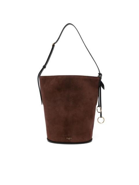 small suede bucket bag