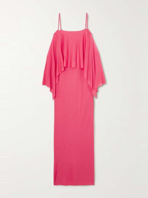 Cold-shoulder ruffled stretch-knit gown
