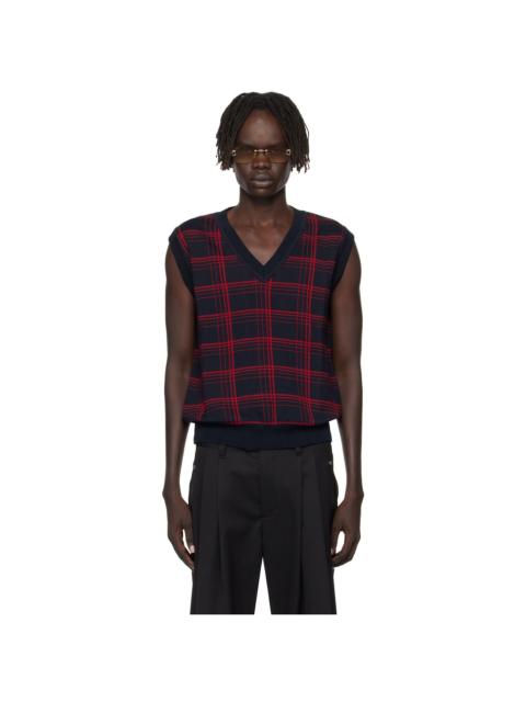 Navy & Red Check Jacquard Vest