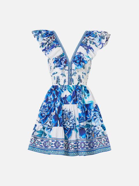 TIERED SHORT DRESS WITH NECK FRILL