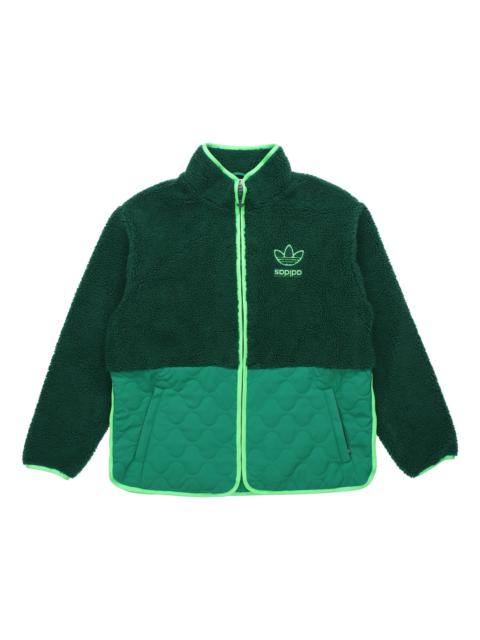 adidas originals Big Trfl Sherpa Outdoor Sport Casual Stitching Stand-collar Jacket Men's Green H093