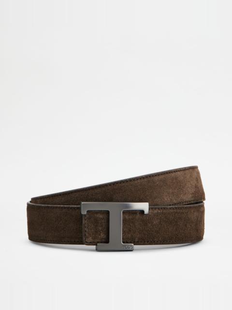 T TIMELESS REVERSIBLE BELT IN SUEDE - BROWN, BLACK