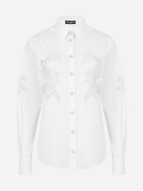 Poplin shirt with lace openwork