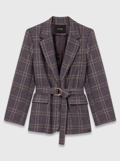 Checkered belted suit jacket