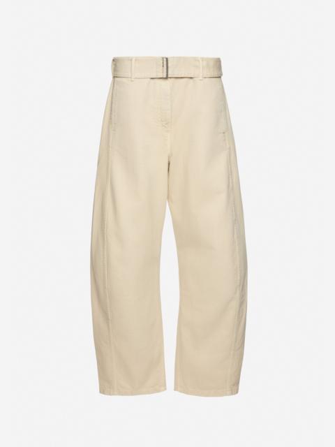 Belted wide-leg denim trousers in beige