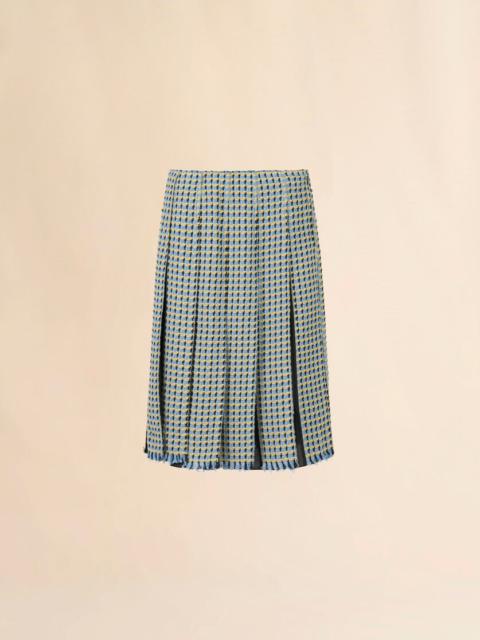 BLUE COTTON TWEED-EFFECT PLEATED SKIRT
