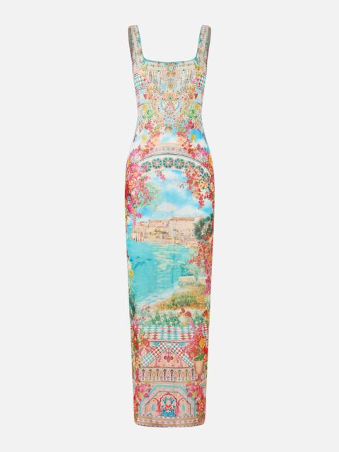 SQUARE NECK BEACH MAXI DRESS W LOW BACK