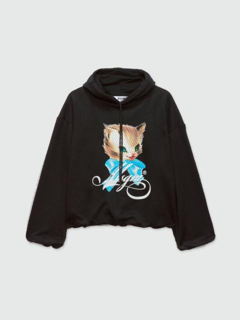 Black jersey sweatshirt with tulle and "Cute Kitty" print