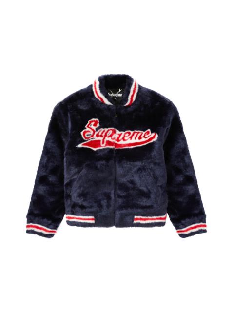 Supreme Faux Fur Varsity Jacket Navy