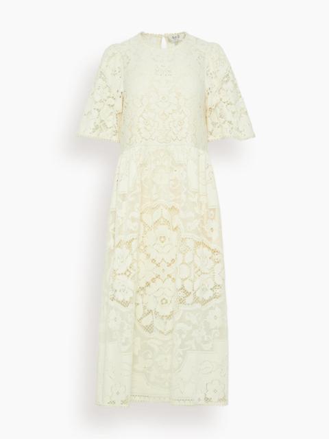 Arianna Lace Short Sleeve Midi Dress in Cream