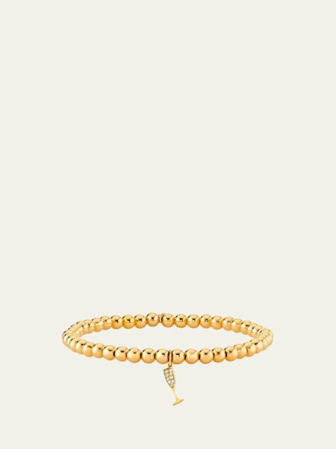 Small Champagne Glass Charm on 14K Yellow Gold Ball Bracelet