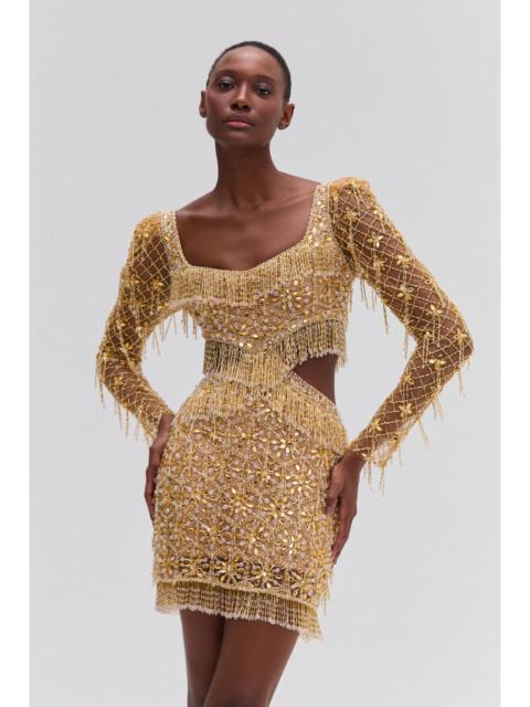 CRYSTAL EMBROIDERY LONG SLEEVE MINI DRESS