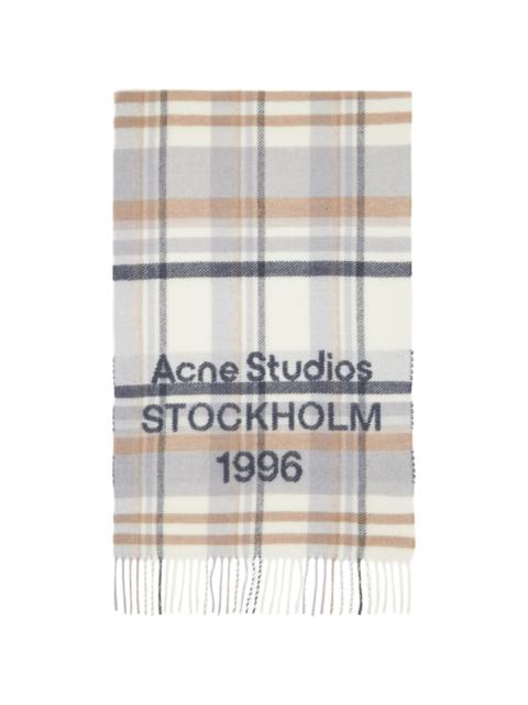 Gray & Beige Check Logo Wide Scarf