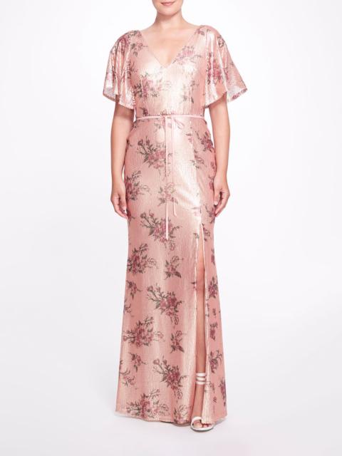 LUCCA A-LINE FLUTTER SLEEVE GOWN