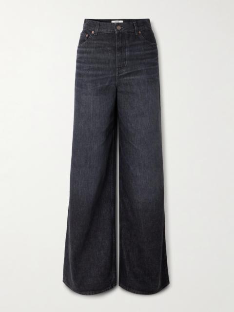 Leather-trimmed High-rise Wide-leg Jeans