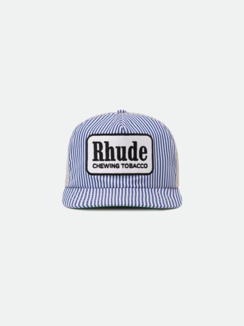 BLUE STRIPED TOBACCO TRUCKER HAT