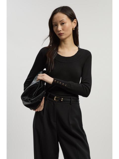 Viscose Blend Long Sleeve Scoop Neck Knitted Top