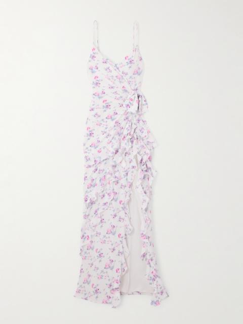 Ruffled Floral-print Silk-satin Gown